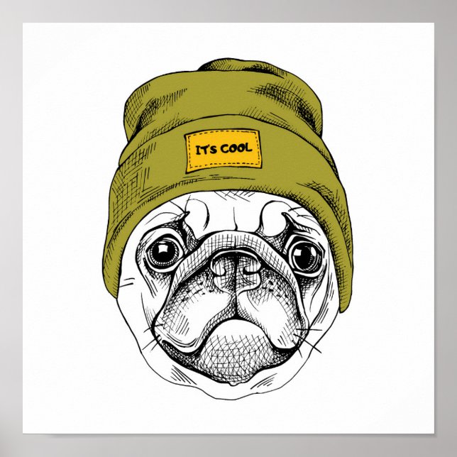 Póster Hipster Pug | Es Guay (Frente)