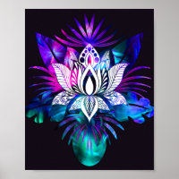 Hipster Retro Tech Teal Purple Lotus Flower Leaf
