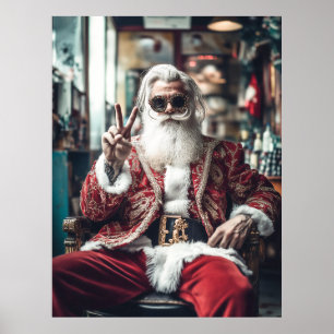 Póster Hipster Santa golpea una ola de feriados por la pa