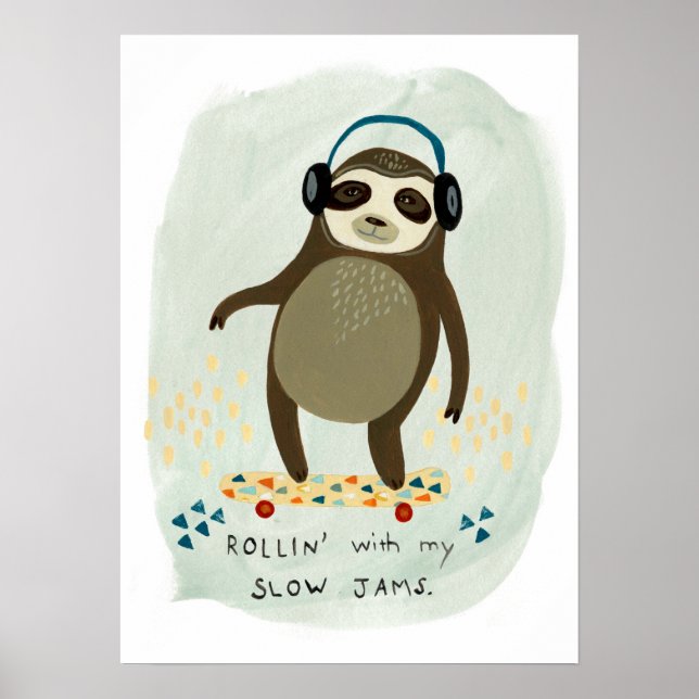 Póster Hipster Sloth | Rollin' Con Mis Atascos Lentos (Frente)