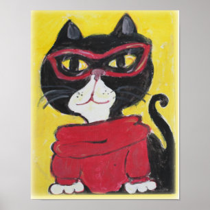 Póster Hipster Turtleneck Cat Folk Art Guay Style