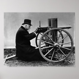 Póster Hiram Maxim disparando su arma maxim - 1884