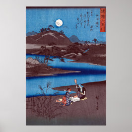 Póster Hiroshige - Bloqueo de madera de los seis ríos Tam