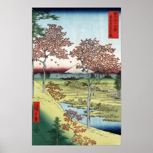 Póster Hiroshige - Colina del atardecer, Meguro en la cap