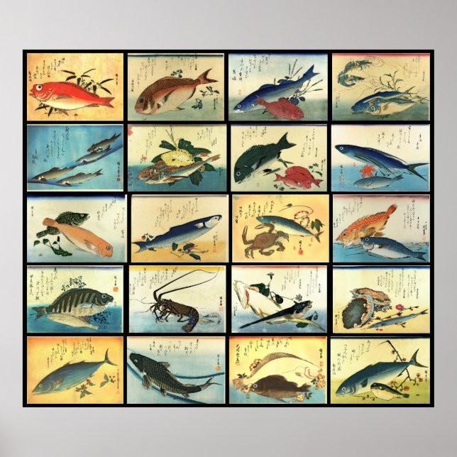 Póster Hiroshige es una muestra de peces japoneses impres (Frente)