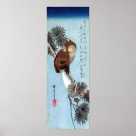 Póster Hiroshige - Horned Owl, Pine, and Crescent Moon