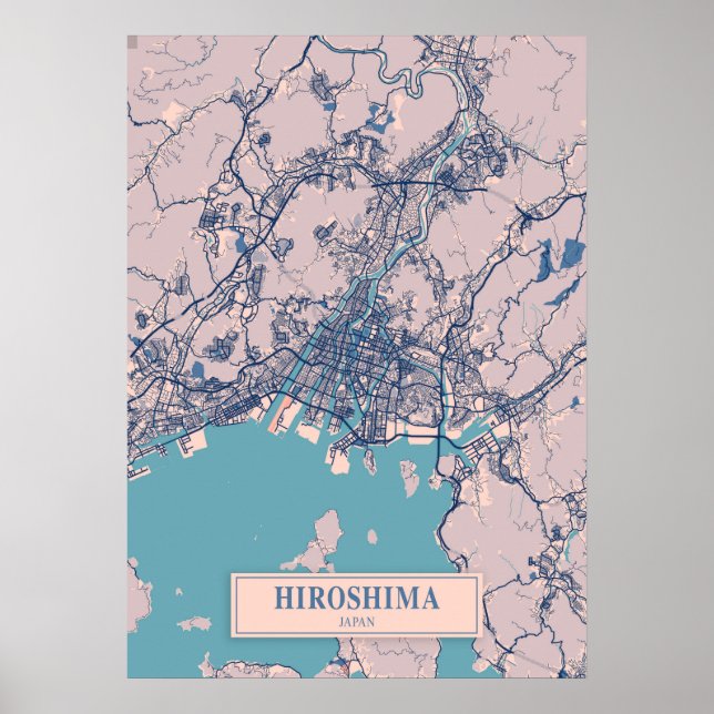 Póster Hiroshima - Mapa de la ciudad de Breezy en Japón (Frente)