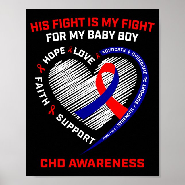 Póster His Fight Baby Boy Son Chd Awareness Heart Disease (Frente)