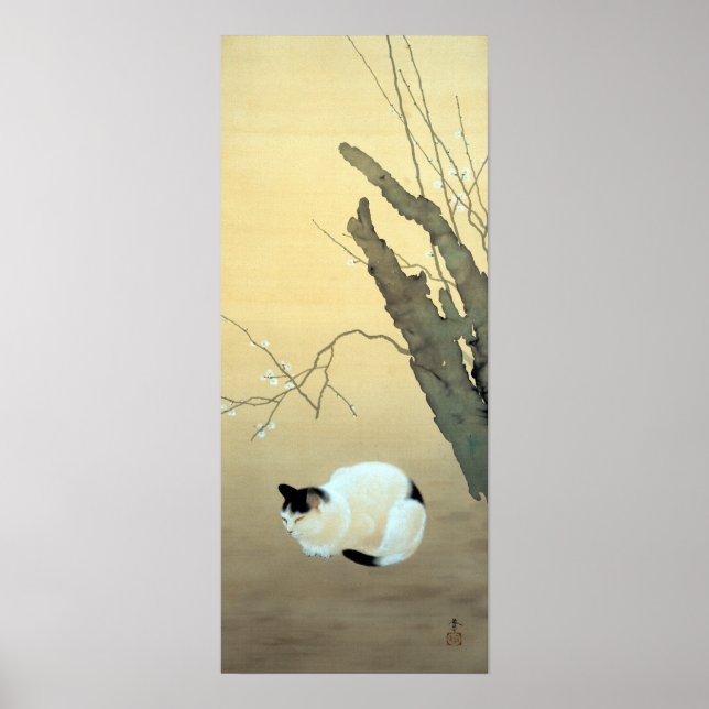 Póster Hishida Shunso Florecimiento de gatos y ciruelas (Frente)