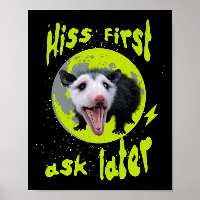 Póster Hiss First Ask Later Divertido Humor de Zarigüeya  (Frente)