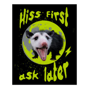 Póster Hiss First Ask Later Divertido Humor de Zarigüeya 