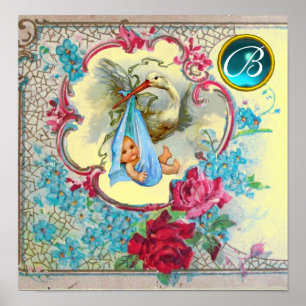 Póster HISTORIA BEBÉ CHICO DUCHA Gema Gem Piedra Monogram