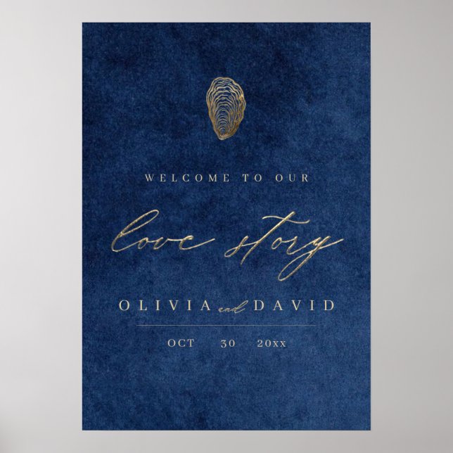 Póster Historia de Amor Azul Náutico Boda (Frente)