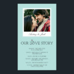 Póster Historia de amor de Robin's Egg Blue Boda<br><div class="desc">Esta moda, el poster de color azul óvulo de robin, te ofrece una decoración divertida y agradable en la recepción de tu boda, donde tus invitados podrán leer todos los pequeños escalones que te llevarán hasta el día de tu boda. Tu primera cita, tu primer beso, la propuesta... Añade una...</div>