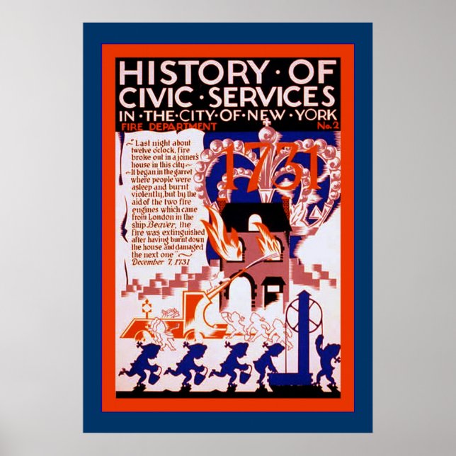Póster Historia de los servicios cívicos ~ NY~ Fuego ~2 ~ (Frente)