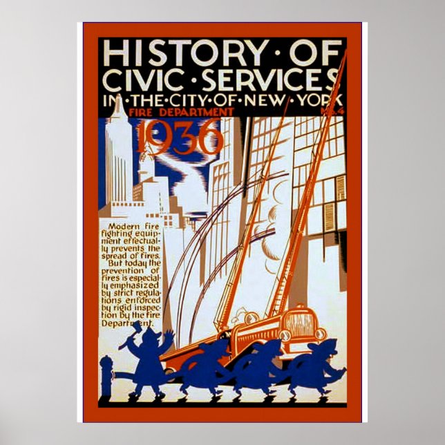 Póster Historia de los Servicios Cívicos ~ NY~ Fuego ~ 4  (Frente)