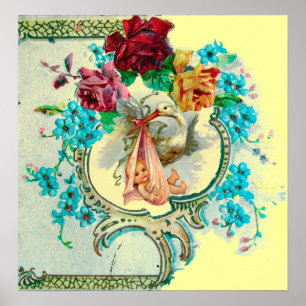 Póster HISTORIA DE NIÑA BEBÉ DUCHA DE HIJO Amarillo