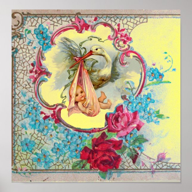 Póster HISTORIA DE NIÑA BEBÉ DUCHA DE HIJO Amarillo (Frente)