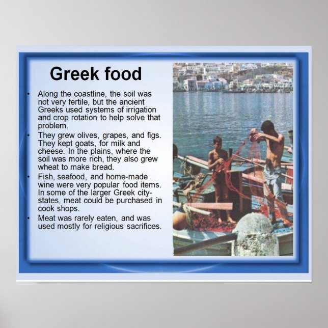 Póster Historia, Grecia antigua, cocina griega y pesca (Frente)