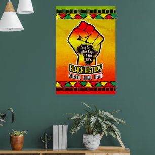 Póster Historia negra con mapa de África y puño en el sue