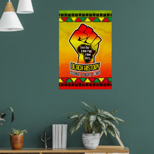 Póster Historia Negra con Mapa de África y Puño en Grunge