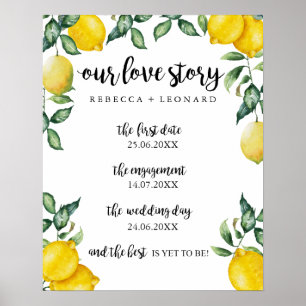 Póster historial de amor boda lemons seña de verano