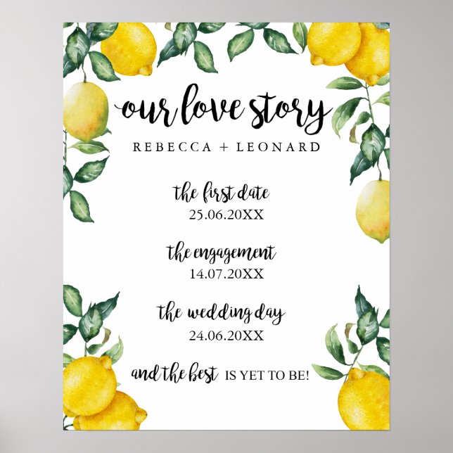 Póster historial de amor boda lemons seña de verano (Frente)