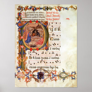 Póster Historiated initial 'P' depicting the Nativity