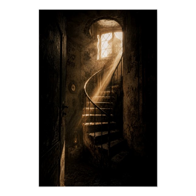 Póster Historic Lighthouse Winding Stairs Sunbeam Print (Anverso)