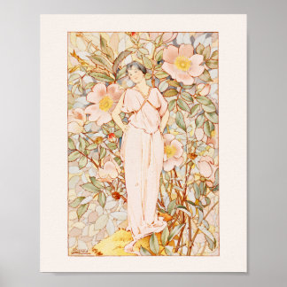 Póster Histórico hadas de flores de estilo nouveau