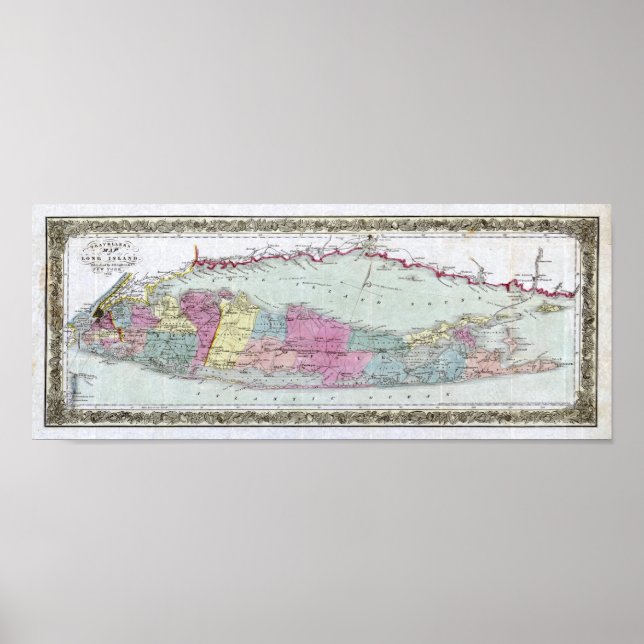 Póster Histórico mapa de viajeros de 1855-1857 de Long Is (Frente)