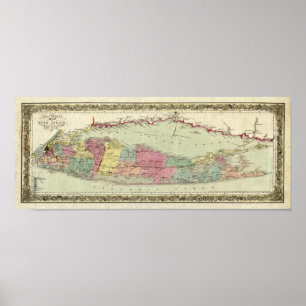 Póster Histórico mapa de viajeros de 1855-1857 de Long Is