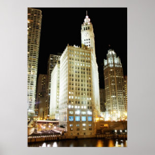 Póster Histórico monumento de Chicago de noche