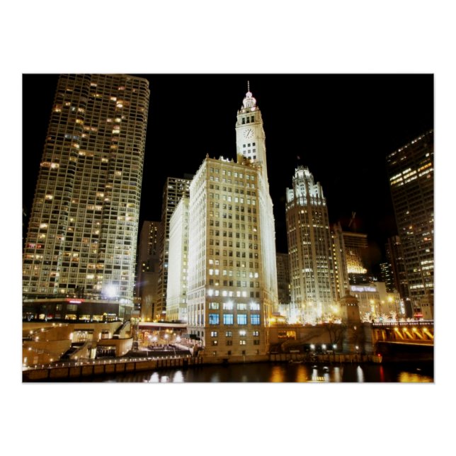 Póster Histórico monumento de Chicago de noche (Anverso)