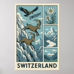 Póster Historieta de vida silvestre de los Alpes suizos