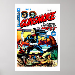 Póster Historieta occidental vintage - Humo de pistolas #