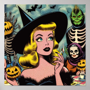 Póster Historietas de brujas de Halloween