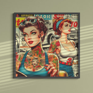 Póster Historietas de retro tatuaje de clavijas