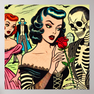 Póster Historietas de terror de Chica de vampiros retro