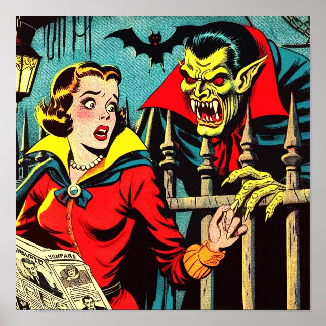 Póster Historietas de vampiros de terror retro (Frente)