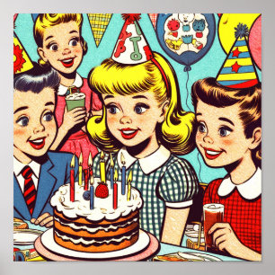Póster Historietas Fiestas de niños retro
