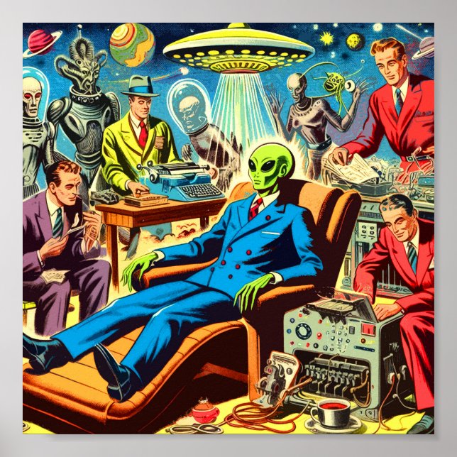 Póster Historietas Retro De Ufo Alien Sci-fi (Frente)