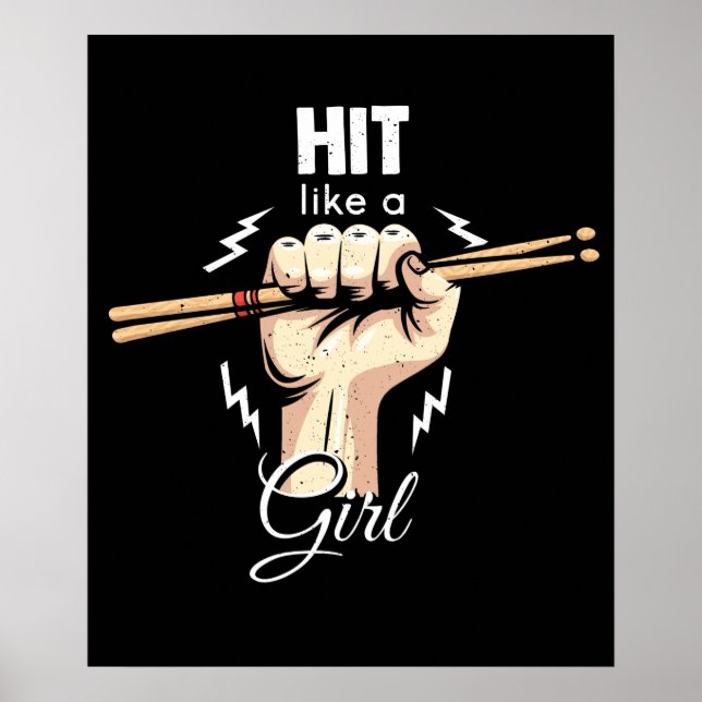 Póster Hit Like a Chica Drummer and Drum stick (Frente)