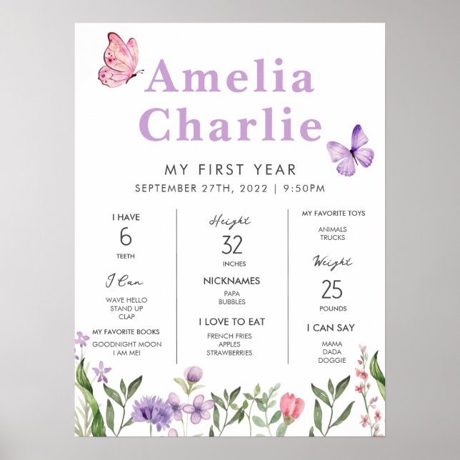 Póster Hito de primer año de flor silvestre (Frente)
