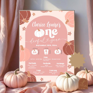 Póster Hito de primer cumpleaños de calabaza retro rosa p