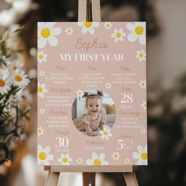 Póster Hito fotográfico de primer año de Boho Daisy Bloom (Subido por el creador)