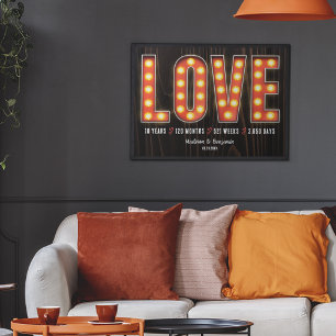 Póster Hito Retro 10º Aniversario Amor Personalizado