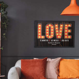 Póster Hito Retro 1er Aniversario Amor Personalizado