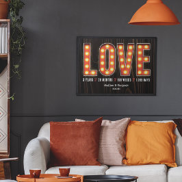 Póster Hito retro tercer aniversario amor personalizado