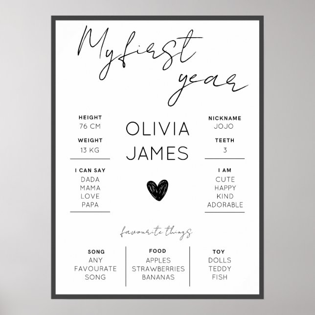 Póster Hito simple de primer año de primer cumpleaños (Frente)